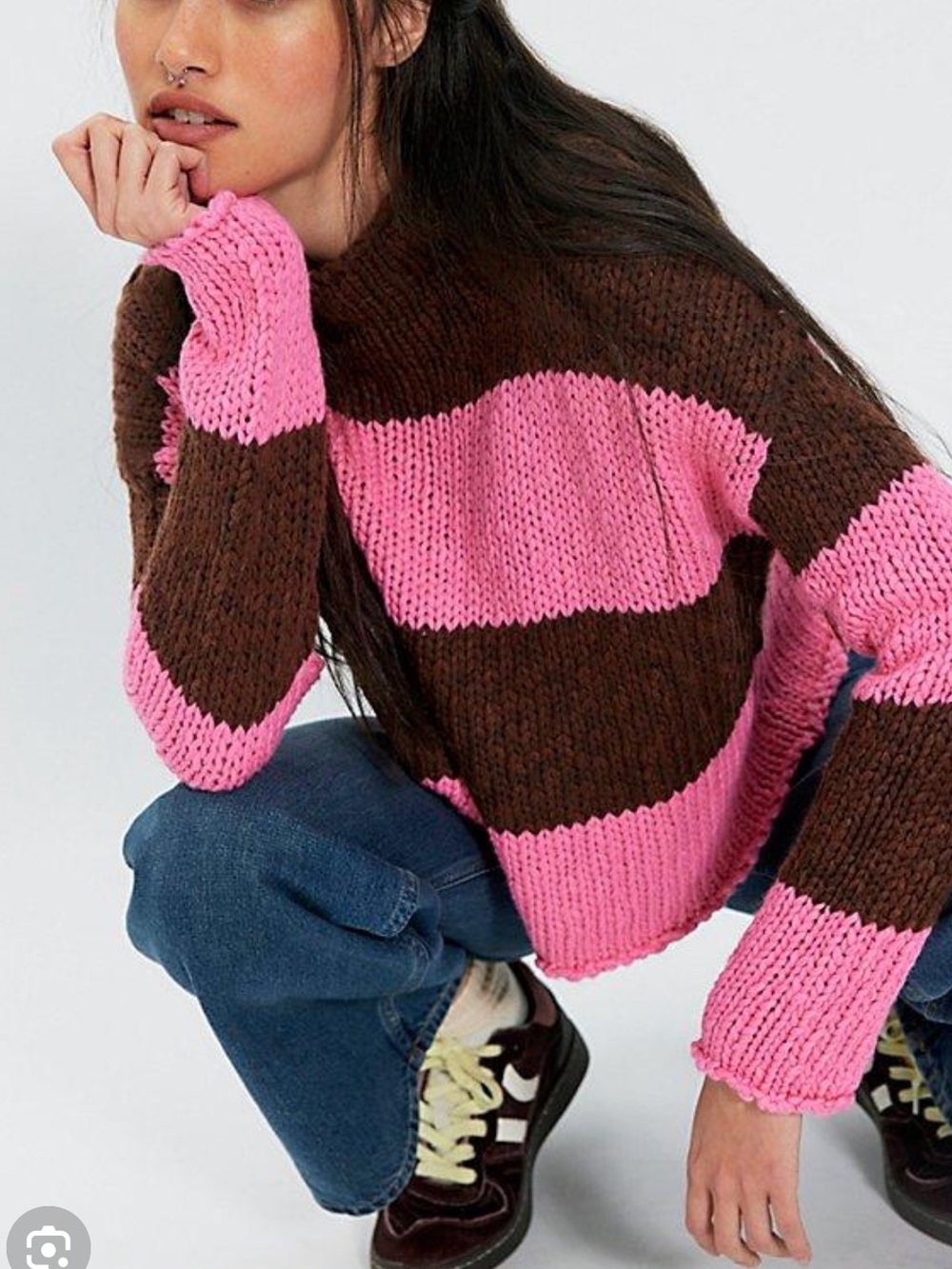 Free People Opal Rollneck Striped Sweater in Blush Combo
